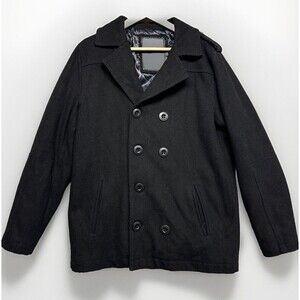 Buckle BKE Blazer Coat Men Black Wool Lined Pockets Heavyweight Small.